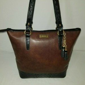 Brahmin Brown & Black Leather Large Zip Top Tote